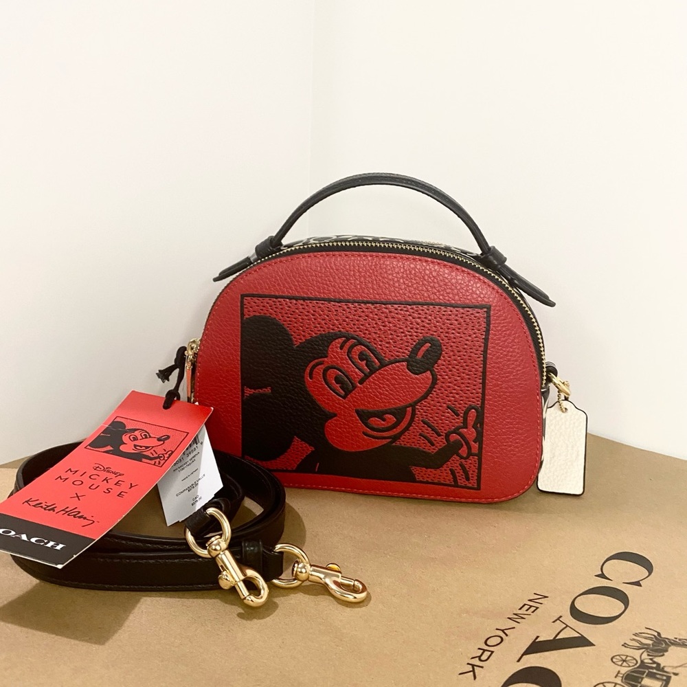 Coach Disney Mickey Mouse X Keith Haring Serena Satchel Red Multi